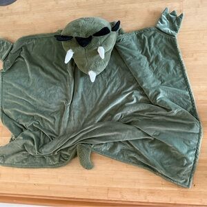 Kids Dinosaur Hooded Plush Blanket - Olive Green